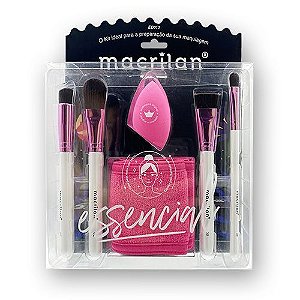 Macrilan - Kit Pinceis Com 4 Unidades + 1 Esponja + 1 faixa de Cabelo ED012
