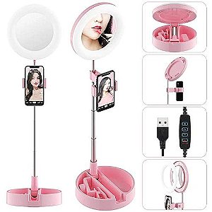 Ring Light - Led Iluminador 16cm com  espelho cores variadas