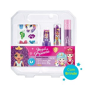 Magia de Princesa - Estojo de Maquiagem Infantil Corajosa Esmalte, Gloss, Batom