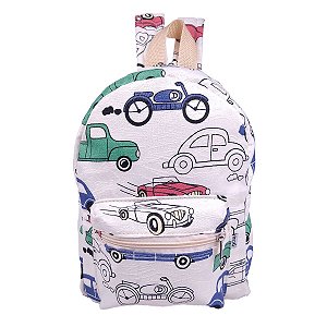 Mochila Tecido Carrinhos P Bege