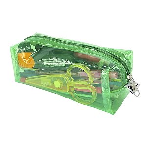 Estojo Escolar Transparente G Neon Verde
