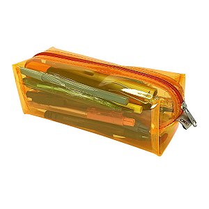 Estojo Escolar Transparente G Neon Laranja