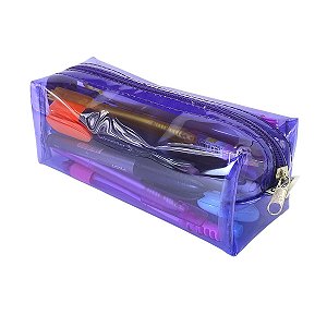 Estojo Escolar Transparente G Neon Roxo