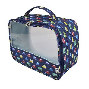 Necessaire Organizadora Transparente Carrinhos Azul