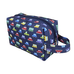 Necessaire Básica com Alça Carrinhos Azul
