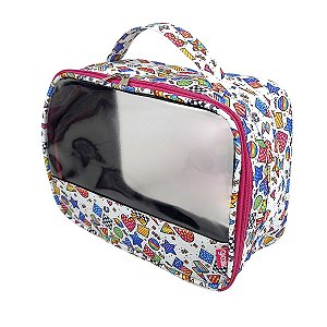 Necessaire Organizadora Transparente Formas Geométricas Rosa