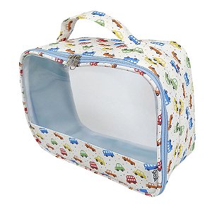 Necessaire Organizadora Transparente Carrinhos Bege