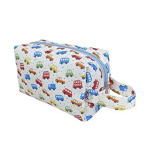 Necessaire Básica com Alça Carrinhos Bege