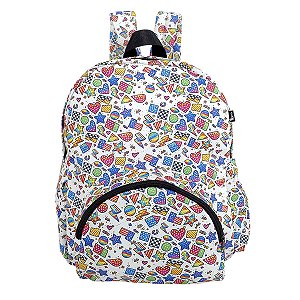 Mochila M com bolsos laterais Formas Geométricas Preto