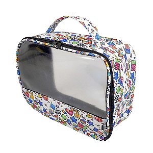 Necessaire Organizadora Transparente Formas Geométricas Preto