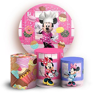 KIT Redondo e Trio -  Minnie Confeiteira - Sublimado 3D