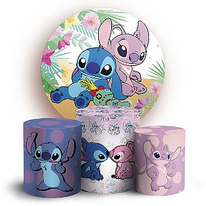 KIT Redondo e Trio - Stitch e Angel (Lilo e Stitch) - Sublimado 3D