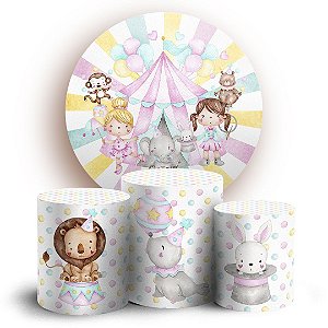 KIT Redondo e Trio - Circo Rosa Aquarelado - Sublimado 3D
