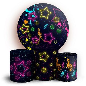 KIT Redondo e Trio - Estrelas Neon Grunge - Sublimado 3D