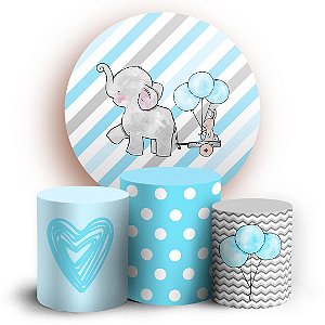 KIT Redondo e Trio - Elefante Cute Azul - Sublimado 3D