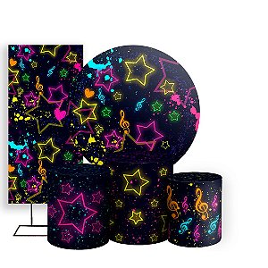 KIT Redondo Trio e Faixa - Estrelas Neon Grunge - Sublimado 3D