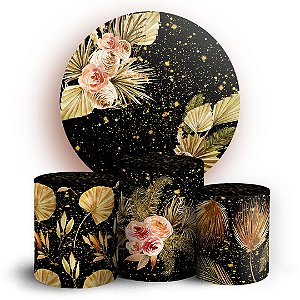 KIT Redondo e Trio - Floral Dourado  - Sublimado 3D