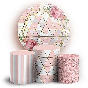 KIT Redondo e Trio - Floral Abstrato Mármore  - Sublimado 3D