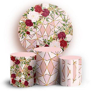 KIT Redondo e Trio - Floral Abstrato Mármore  - Sublimado 3D