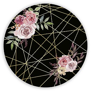 Painel Redondo - Floral Linhas Douradas - Sublimado 3D