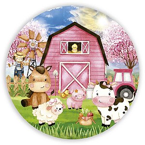 Painel Redondo - Fazendinha Rosa - Sublimado 3D