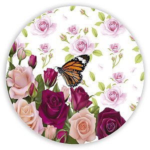 Painel Redondo - Floral Borboleta - Sublimado 3D