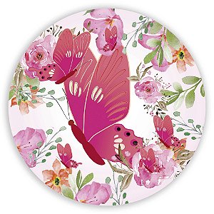 Painel Redondo - Floral Borboleta - Sublimado 3D