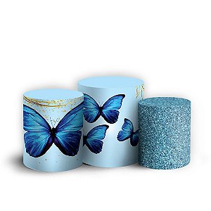 Trio Cilindro - Borboleta Azul - Sublimado 3D + Elástico