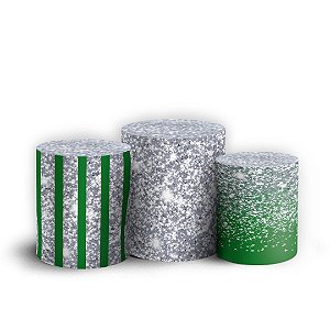 Trio Cilindro - Glitter Prata - Sublimado 3D + Elástico
