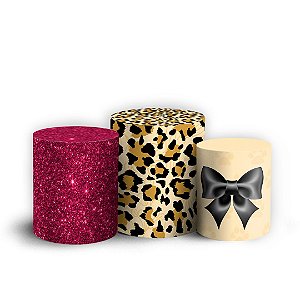 Trio Cilindro - Glitter Onça - Sublimado 3D + Elástico