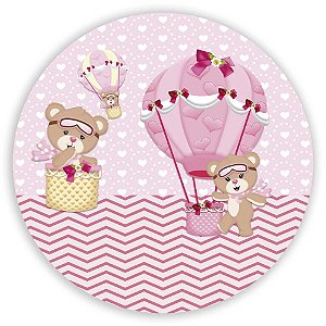 Painel Redondo - Ursinha Balao Rosa - Sublimado 3D