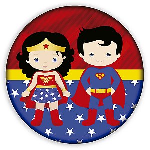 Painel Redondo - Mulher Maravilha e Super Homem Cute - Sublimado 3D