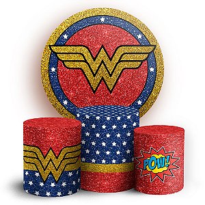 KIT Redondo e Trio - Mulher Maravilha Glitter - Sublimado 3D