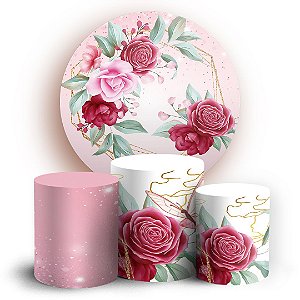 KIT Redondo e Trio - Floral Rosa  - Sublimado 3D