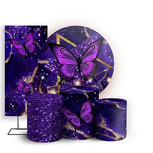KIT Redondo Trio e Faixa - Borboleta Roxa - Sublimado 3D