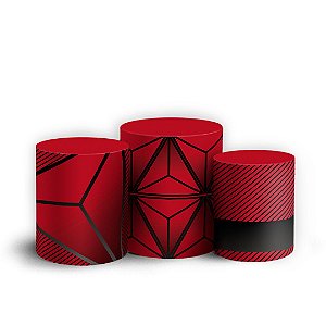 Trio Cilindro - Abstrato Vermelho - Sublimado 3D + Elástico