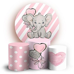 KIT Redondo e Trio - Elefantinho Rosa - Sublimado 3D