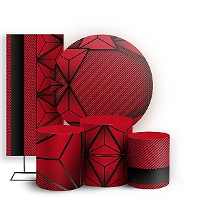 KIT Redondo Trio e Faixa - Abstrato Vermelho - Sublimado 3D