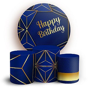 KIT Redondo e Trio - Happy Birthday Azul - Sublimado 3D