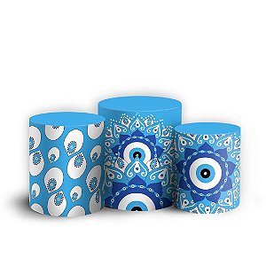 Trio Cilindro - Mandala Azul - Sublimado 3D + Elástico