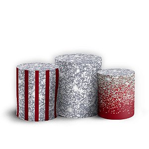 Trio Cilindro - Glitter Vermelho - Sublimado 3D + Elástico