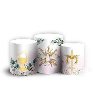 Trio Cilindro - Primeira Comunhão - Sublimado 3D + Elástico