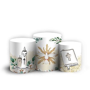 Trio Cilindro - Primeira Comunhão - Sublimado 3D + Elástico