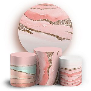 KIT Redondo e Trio - Marmore Glitter Rosa - Sublimado 3D