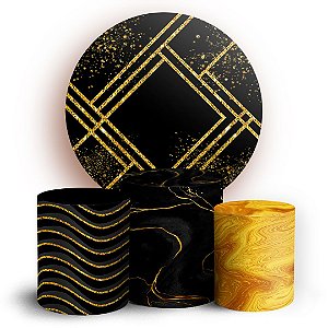 KIT Redondo e Trio - Marmore Glitter Preto - Sublimado 3D