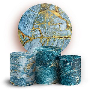 KIT Redondo e Trio - Marmore Glitter Azul - Sublimado 3D