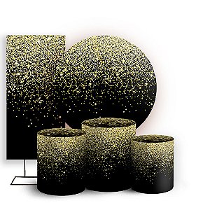KIT Redondo Trio e Faixa - Glitter Preto Dourado - Sublimado 3D