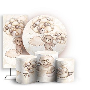 KIT Redondo Trio e Faixa - Ursinho Baloeiro Marrom - Sublimado 3D