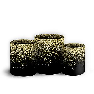 Trio Cilindro - Glitter Preto Dourado - Sublimado 3D + Elástico