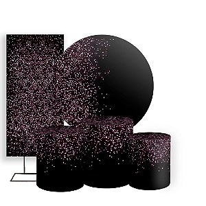 KIT Redondo Trio e Faixa - Glitter Preto Rosa - Sublimado 3D